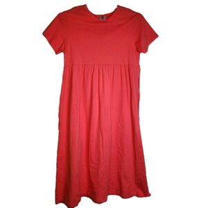 CMI Tie Waist Maxi Dress Women's Large Pink Cotton USA Cottagecore Short Sleeve